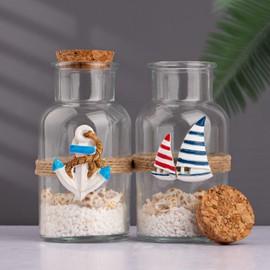 2PCS Coastal & Beach Decor Glass Bottles with Cork & White Sand Rocks and Natural Sea Shells for Coastal & Beach Room Decor, Home Tabletop & Summer Decorations, Bridal Shower Gifts