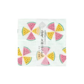 Shirayuki Yuzen Hankachi/Women's, Kids, Yuzen Dyeing, Reversible, Soft, Fluffy, Elegant, Gauze, Mosquito Net Fabric, Made in Japan, 100% Cotton, Approx. 11.8 x 11.8 inches (30 x 30 cm) (Watermelon)
