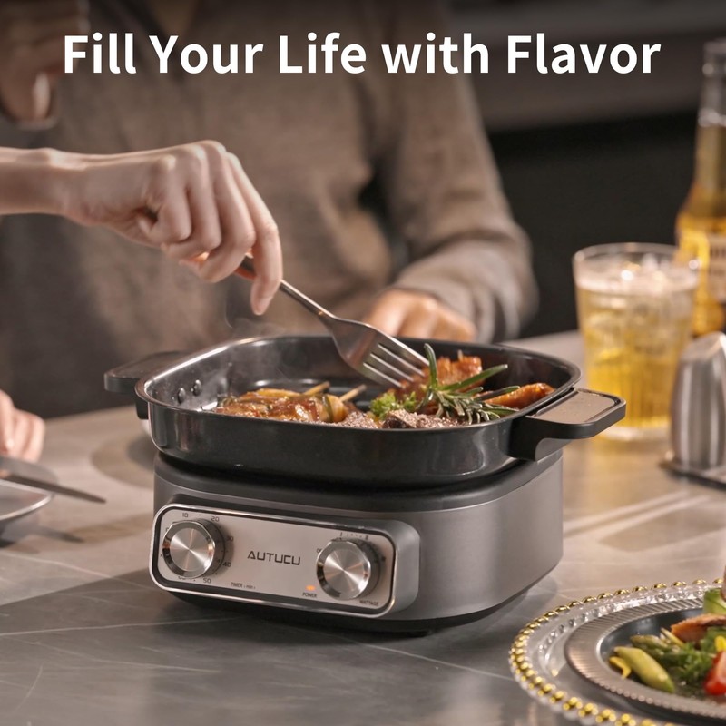 N74SNA Hot Pot Electric, Multi-Cooker 2.5 Quart Grill Steamer Set,