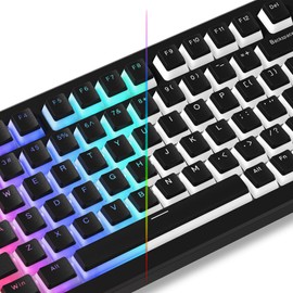 Womier Pudding Keycaps - Teclas PBT negras 100% teclado 130 teclas, teclas de brillo a través, teclas de teclado, perfil OEM para100%, 75%, 65%, 60% teclado e interruptores MX-stem, color negro