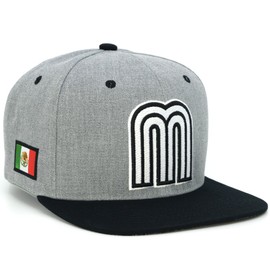 Mexico Snap Back Hat Flag 3D M Flat Bill Mexico Baseball Cotton Cap M New (H. Grey/Black Print HL)