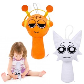 2Pcs Sprunki Plush Toy, Small Toys Plush, 9.72" Funny Sprunki Toys For Games Fans, Cute Plushies Toy, Soft Stuffed Animal Pillow Figure Doll Christmas Birthday Gifts for Adult (Orange and White)