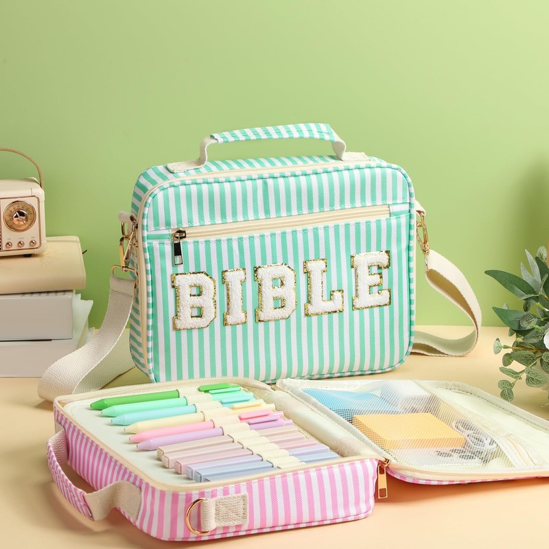 Dansydaisy Bible Cover Case for Women Large Chenille Letter Stripe