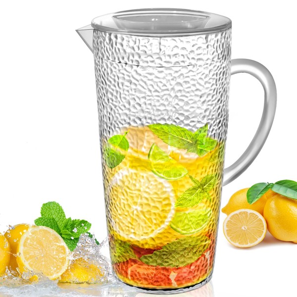 2 Quart Pitcher With Lid, Clear Pitchers with Handle and
