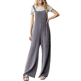 Dokotoo Womens Overalls Grey Casual Jumpsuits for Women Loose Fit Solid Color Wide Leg One Piece Sleeveless Jumpsuit Adjustable Straps Long Pant Rompers with Pockets Medium