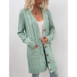 disi Womens Cardigan Long Sleeve Cable Knit Sweater Open Front Loose Outwear with Pocket