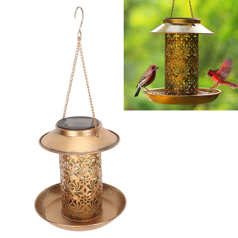 Hanging Bird Feeder Solar Powered Light Hollow Design Sturdy Stable