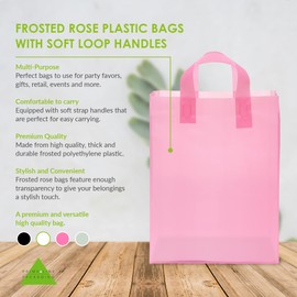 Boutique Bags - 10x5x13 50 Pack Medium Pink Gift Bags with Handles, Frosted Plastic Shopping Bags for Small Business & Retail Merchandise, Birthday Party, Wedding & Baby Shower Favor Bags, in Bulk