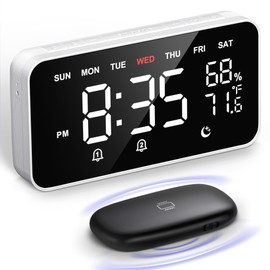 Dekala LED Digital Alarm Clock with Double Alarms, Temperature & Humidity Sensor, Bedside Function with Snooze, 12/24h Format, Large Automatic Dimmable Display and 9 Melodic Ringtones