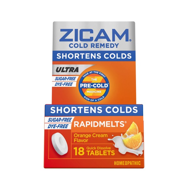 Zicam Ultra Cold Remedy Zinc Rapidmelts, Orange Cream Flavor, 18 Count (Pack of 1)