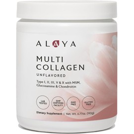 Alaya Multi Collagen Powder - Supports Hair, Skin, Nails & Bone Health for Women and Men - 5 Types Hydrolyzed Collagen Peptides Protein Powder Supplement with MSM + Glucosamine (20 Serving)