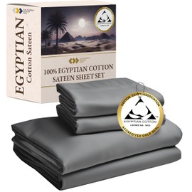 Certified Luxury 100% Egyptian Cotton Sheets, King Bed Sheets, Deep Pocket King Size Egyptian Cotton Bed Sheets, Sateen Cooling Sheets for Hot Sleepers, Grey king Size Sheets Cotton