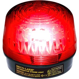 Seco-Larm SL-126-A24Q/R Strobe Light, Red; 6-24VDC; Easy 2-Wire Installation; Operating Lifespan of Over 300 Continuous Hours; Protective Inner Cover Included; 18AWG UL Listed Leads, 12" Long