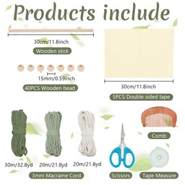 ORIGACH DIY Macrame Leaves Wall Hanging Kit Boho White and Green Leaves Tapestry Macrame Kit for Adults Beginner Handmade Basic Macrame Feathers Leaf Wall Hanger Decor for Living Room Bedroom