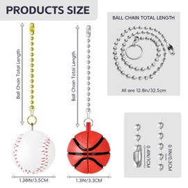 SHIFANQI Ceiling Fan Pull Chain, 2 Pack Basketball & Baseball Fan Pull Chain Extension,12 Inches Ball Beads Decorative Fan Pull Extenders with Connector for Ceiling Fan Light and Lamp