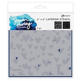 ICE RESIN Simon Hurley create. Stencil 6""X6"" 2/Pkg-Happy Hearts