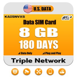 Data SIM Card for 180 Days 8GB Compatible with 4G LTE Nationwide Networks for Unlocked GPS Tracker,Security Cameras,Hunting Trail Game Cameras, WiFi Router, IoT Device, USA Coverage,Plug and Play