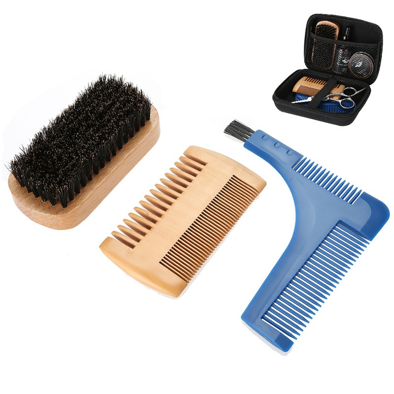 7PCS/Set Portable Men Beard Styling Shaping Cream Oil Brush Comb