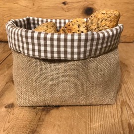 Gaidra Brotkorb - Stoff - Brötchenkorb aus Jute und Baumwollgewebe, für Aufbewahrung von Brot und Gebäck, Designtasche in hochwertiger Verarbeitung aus Naturfasern - Gestreift, grau, 20 x 20 x 10 cm