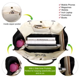 BeeGreen Bride Canvas Tote Bag for Bride Bridesmaid Gifts Bachelorette Gifts Engagement Gifts w Leather Handle Bridal Shower Gift for Women with Zipper Pocket Embroidery Monogram Wedding