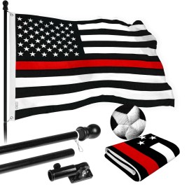 G128 Flag Pole 5 FT Black Tangle Free & Thin Red Flag 2x3 FT Combo Embroidered