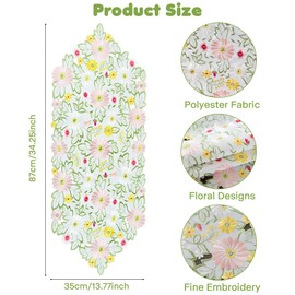 Flower Table Runner Spring Modern, Table Runner Flowers, Washable Spring Table Runner Summer 35 x 87 cm, Table Runner Plants for Holiday Dinner, Wedding, Baby Shower Kitchen Table Decoration