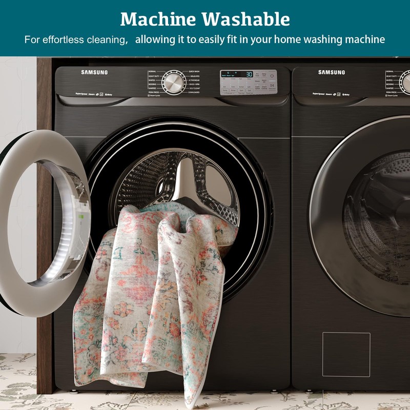 Belffin Boho Washable Area Rug for Living Room. Anti-Slip Backing