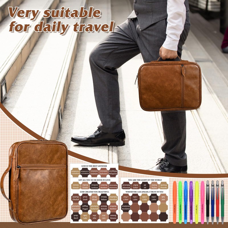 Leather Bible Cover for Men Large Bible Carrying Case with