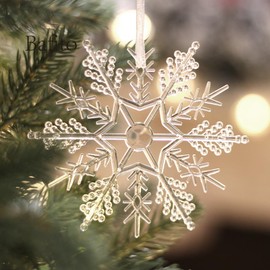 Plastic Snowflake Ornaments, 18pcs Sparkling White Iridescent Glitter Snowflake Ornaments on String Hanger for Christmas Decorating, Crafting,Wedding (3.93inch, White) (Transparent Color)