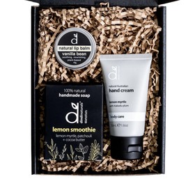 Dindi Naturals Revive Gift Box | lemon myrtle hand cream | lemon smoothie soap | cocoa butter lip balm |made with pure essential oils | natural skincare | relaxation and soothing aromatherapy