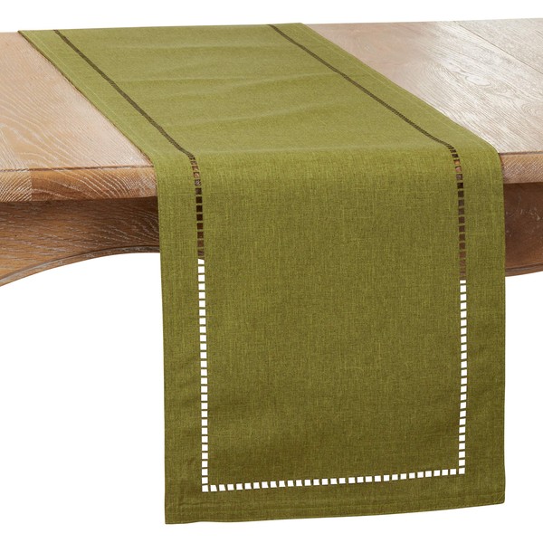 SARO LIFESTYLE Hadleigh Collection Laser-Cut Hemstitch Table Runner, 14" x