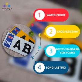 Stcky UK Number Plate Stickers For Europe [Pair of 2] – Premium Laminated UV Resistant Vinyl Stickers for Standard Size Registration Plates 104mm x 40mm