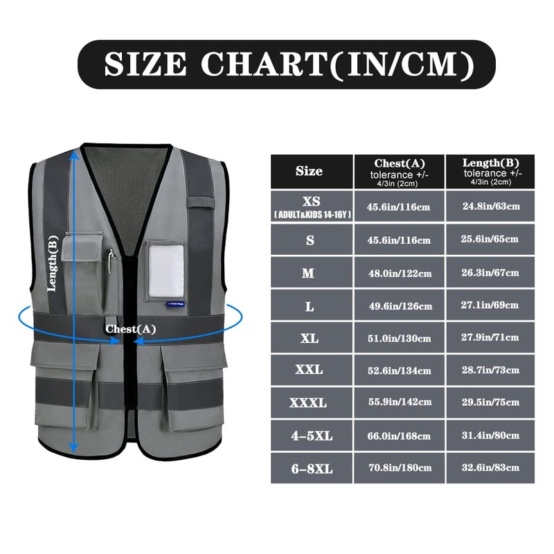 A-SAFETY Chaleco reflectante de alta visibilidad gris