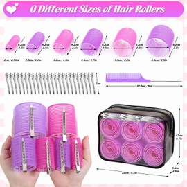 Tetutor 6 Size Hair Rollers for Women, 62 Pcs Rollers Hair Curlers for Blowout Look Long Medium Short Hair, Jumbo Large Medium Small Self Grip Curlers with 36 Roller 24 Clips 1 Storage Bag