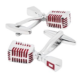 Jonwo Silver Singer's Microphone Men's Cufflinks In Gift Case Novelty Stand Microphone Cufflinks for Men Jewelry for Wedding Party Business Birthday Anniversary Dress (Red)