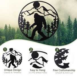 SOBEIT Bigfoot Metal Wall Art, Bigfoot Metal Wall Decor, Black Sasquatch Metal Wall Sculpture for Wall Hanging Wall Decor Home Decor Living Room Indoor Outdoor Decor （19.68" L x 19.68" W/50x50cm
