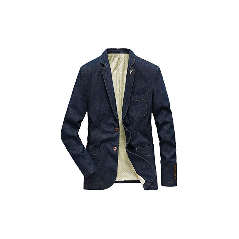 ebossy Men's Casual Slim Denim Blazer Two Button Business Suit