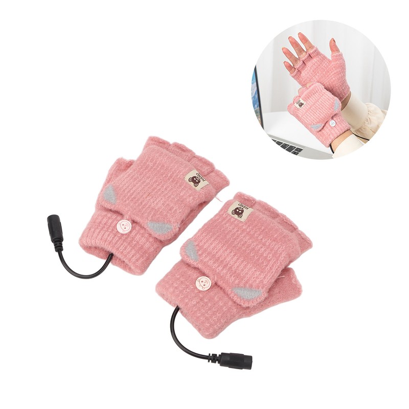 USB Heated Gloves Mitten Men Women Winter Knitted Fingerless Hand