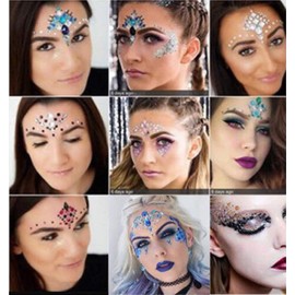 LEIAOLY 6 Sets Festival Rhinestones Rave Mermaid Face Jewel Tattoo - Tears Gems Rainbow Crystal Rocks Bindi Body Temporary Stones Stickers (Collection 2)
