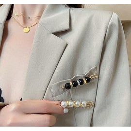 Pearl Brooch Pearl Scarf Brooch Sweater Shawl Waist Pants Extender Safety Pins Clip Double Faux Pearl Rhinestones Collar Brooches Dress skirt waist Scarf Clip，Perfect for DIY Decoration and Design,