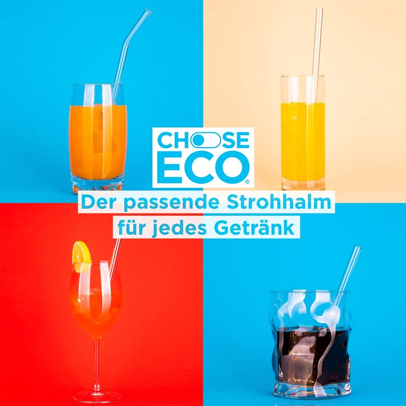 ChooseEco Glass Straws Reusable Pack of 8 + Wool Cleaning