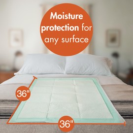 Caring Disposable Underpads, Heavy Absorbency, Incontinence Bed Pads, for Elderly, Mobility Challenged, Disabled, 36 x 36 in, 50-Pack