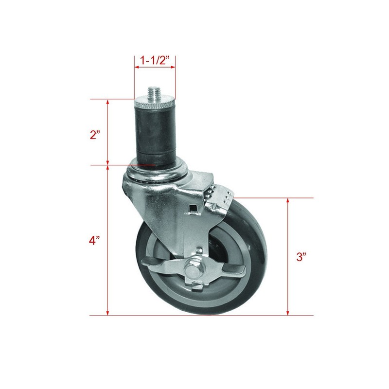 DuraSteel 1-1/2" Expanding Stem Caster with Side Brake for Commercial