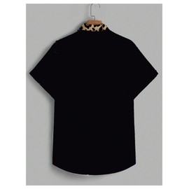 VIPWOLF Men's Leopard Print Tops Button Down Short Sleeve Summer Cheetah Shirts Casual Trendy Top Black Leopard XX-Large