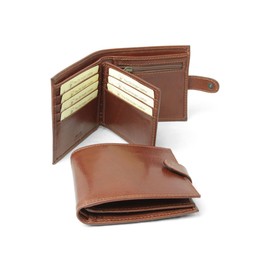 Old Angler Leather Wallet with Press Stud Closure, Made in Italy, Compact Design with Card Slots and Coin Holder, Elegance and Practicality, Brown, Classic