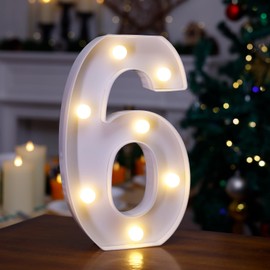 LED Marquee Sign Light Up Letters, Alphabet Light Up Letters Sign, Battery Powered LED Letter Lights for Night Light, Wedding, Birthday, Party, Christmas or Home Decor (Number 6)