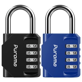 Puroma 2 Pack Combination Lock 4 Digit Locker Lock Outdoor Waterproof Padlock for School Gym Locker, Sports Locker, Fence, Toolbox, Gate, Case, Hasp Storage (Blue & Black)