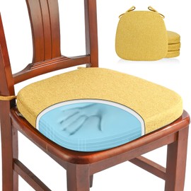 SINOSSO 4 Pack Pure Memory Foam Chair Cushions for Dining Chairs, Original Linen 16" U-Shape Comfortable Kitchen Chair Pads, Removable Slip Resistant Seat Cushions (Set of 4, Yellow)