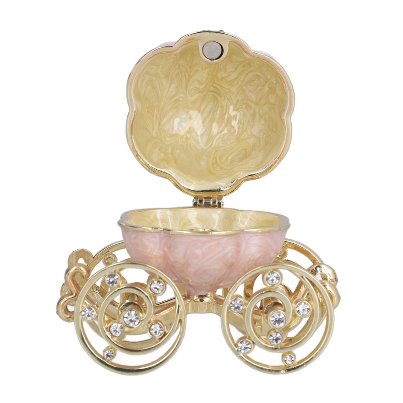 Jewelry Organizer White Golden Pumpkin Carriage Shape Rhinestone Storage Box