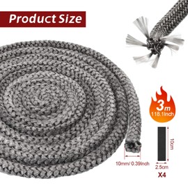 1Pcs Oven Sealing Cord 10 mm x 3 m Sealing Tape for Fireplace Fireproof Fibreglass Cord Seal for Fireplace with High Temperature Resistant Joint Cloth